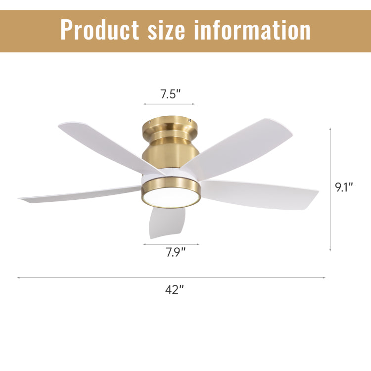 42 Inch Flush Mount S With Led Light 22W And Remote Control 5 Abs Fan Blades For Bedroom Dining Room