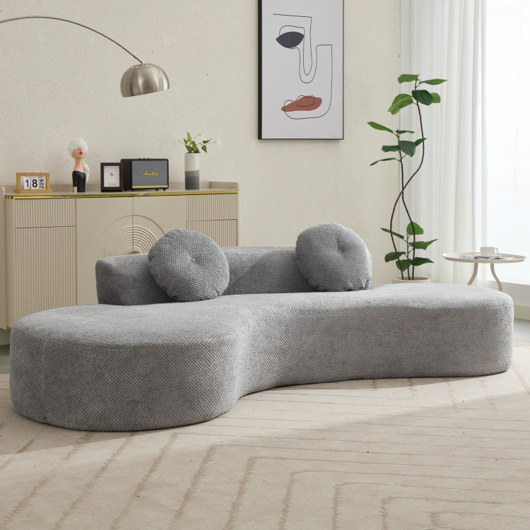 Arrived 105.5''Curved Sofa, Modern Minimalist Sofa, Cloud Couch Sofa 3 4 Seater Couch With 2 Pillows,Bedroom, No Assembly Required, Point Shaped Corduroy, Anti Wrinkle , Gray