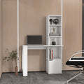 White Computer Desk With 4 Tier Bookcase And 1 Door Cabinet