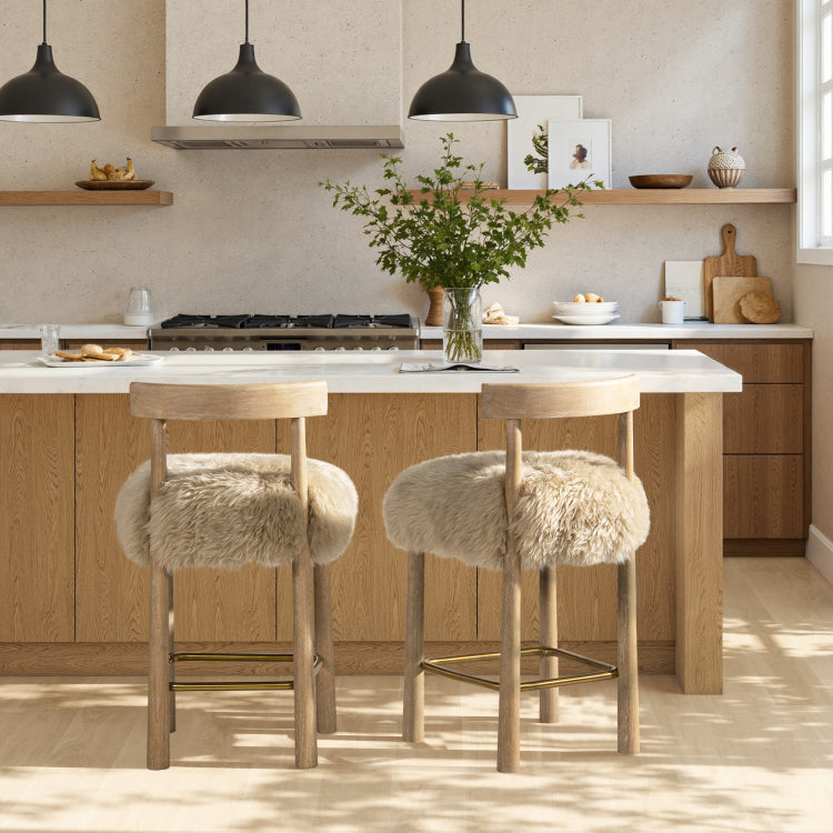 Arden 27.5 Genuine Fur Counter Height Bar Stool Natural Blonde Genuine Fur