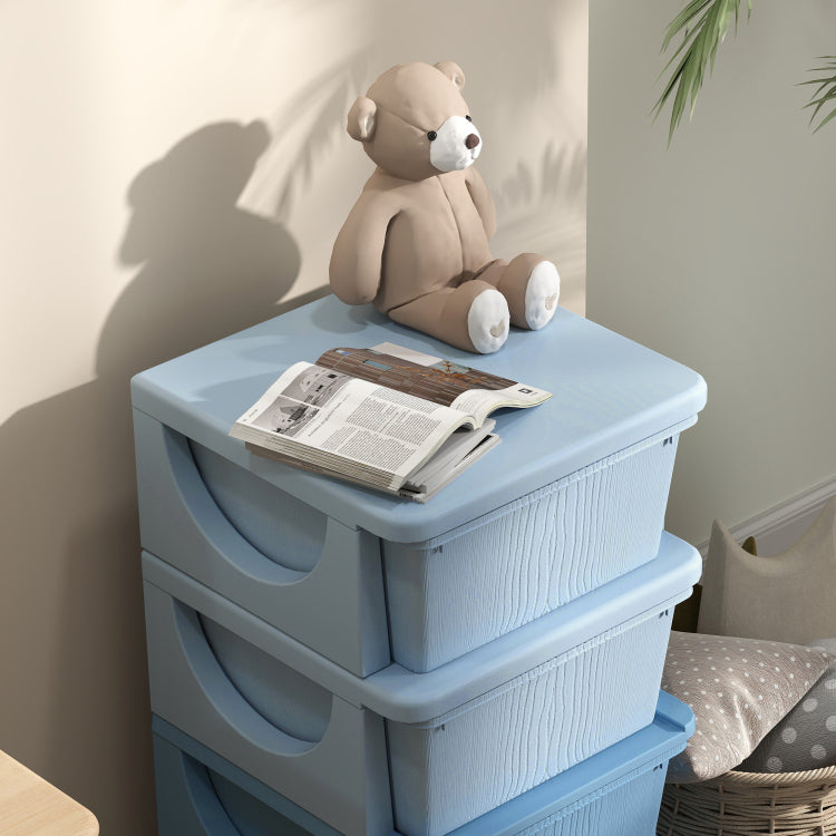 Qaba 4 Tier Kids Storage Unit, 4 Drawer Chest Toy Organizer Plastic Bins For Kids Bedroom Nursery Kindergarten Living Room For Boys Girls Toddlers, Blue