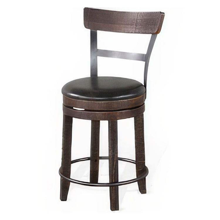 Flint Swivel Counter Stool Chair Set Of 2, Black Faux Leather, Brown