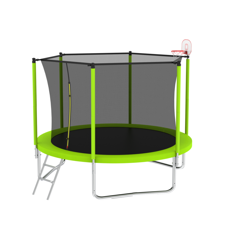 10Ft Trampoline For Kids, Basketball Hoop And Ladder, Outdoor Kids Trampoline With Safety Enclosure,Fast Assembly For Backyard Fun,Astm Approved