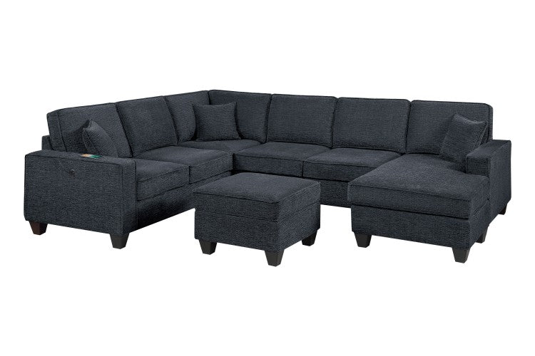 Slate Black Finish Contemporary Style 5Pc Sectional Set Left Arm Loveseat With Usb Port Corner Wedges Ottoman Armless Chairs Right Arm Loveseat With Chaise Primary Living Room