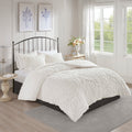 3 Piece Tufted Cotton Chenille Damask Comforter Set Off White Full Queen