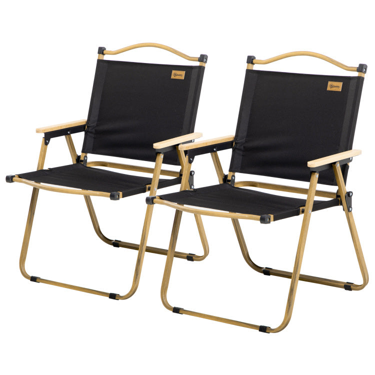 Outsunny 2 Pack Folding Camping Chair, Lightweight & Portable Beach Chairs Armchairs, Perfect For Festivals, Fishing, Picnic And Hiking, Black