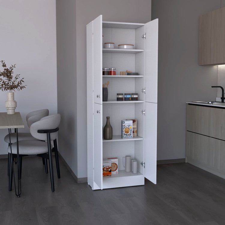 Kitchen Pantry 71" H, 4 Doors, 5 Adjustable Shelves, Laundry, White