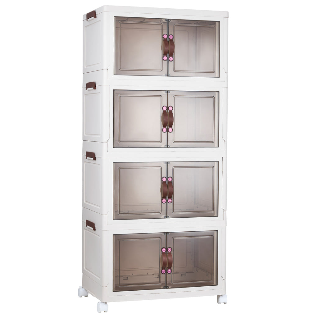 4 Tier Foldable Storage Cabinet Heavy Duty Pp Plastic Collapsible Organizer For Closet, Bedroom, Garage & Dorm, No Tools Needed, Easy To Store