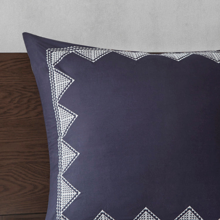3 Piece Printed Cotton Quilt Set Navy Full Queen
