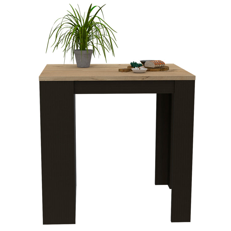 Kitchen Island Table, Two Legs, Three Side Shelves, Black Pine