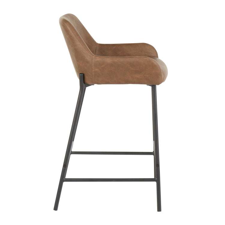 Counter Stool In Black Metal And Espresso Faux Leather Set Of 2