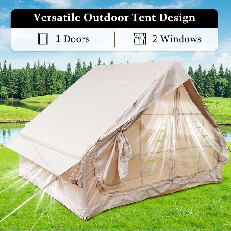 Inflatable Tent With Pump,Glamping Tents For 4 6 Person, Easy Setup 4 Season Waterproof Outdoor Tent,Waterproof Luxury Glamping Tent With 12 Mesh Window