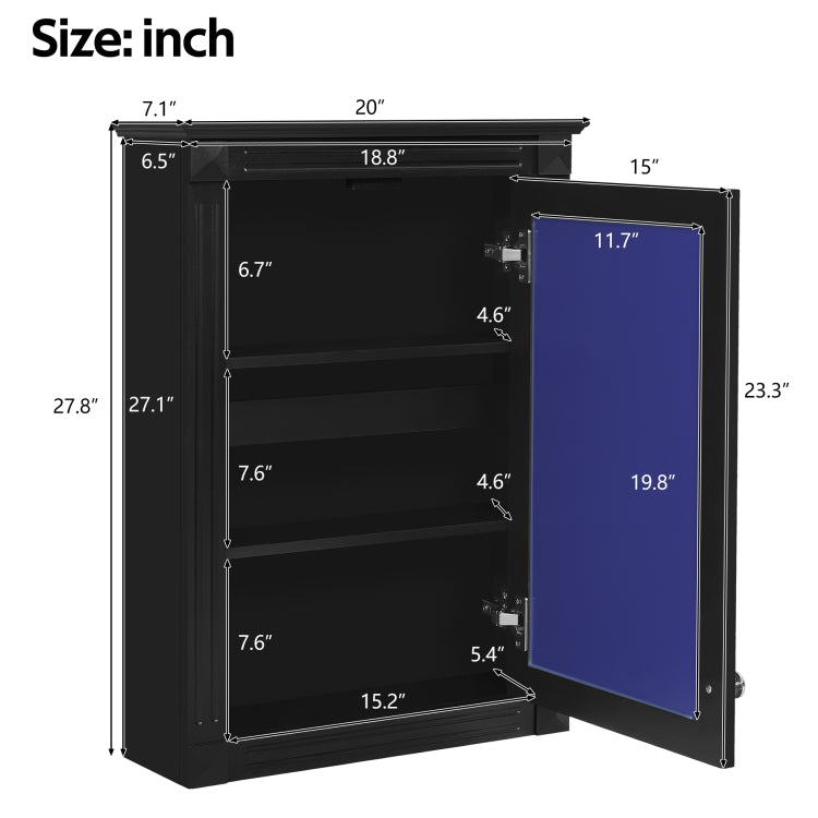 20" Wall Mounted Bathroom Storage Cabinet With Mirror, Medicine Cabinet With Height Adjustable Shelf, Over The Toilet Space Saver Cabinet