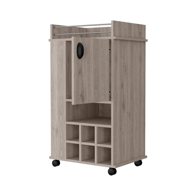 Farson Bar Cart With 2 Side Shelf, 6 Built In Wine Rack And Casters