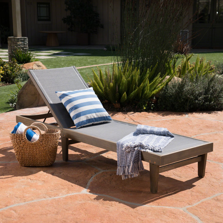 SUMMERLAND CHAISE LOUNGE DARK GREY MESH dark grey - acacia wood