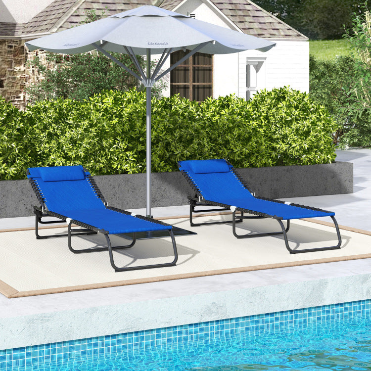 Outsunny Folding Chaise Lounge Pool Chair, Patio Sun Tanning Chair, Outdoor Lounge Chair With 4 Position Reclining Back, Mesh Seat For Beach, Yard, Patio, Blue