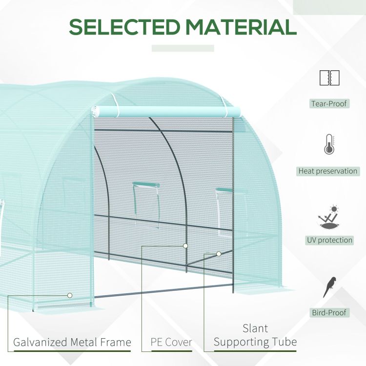 Outsunny 20' X 10' X 7' Walk In Tunnel Greenhouse, Garden Warm House, Large Hot House Kit With 8 Roll Up Windows & Roll Up Door, Steel Frame, Green