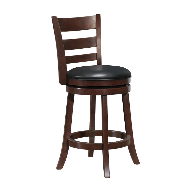 360 Degree Swivel Counter Height Chair Dark Cherry Finish Comfortable Footrest Solid Wood Dining Furniture 1Pc