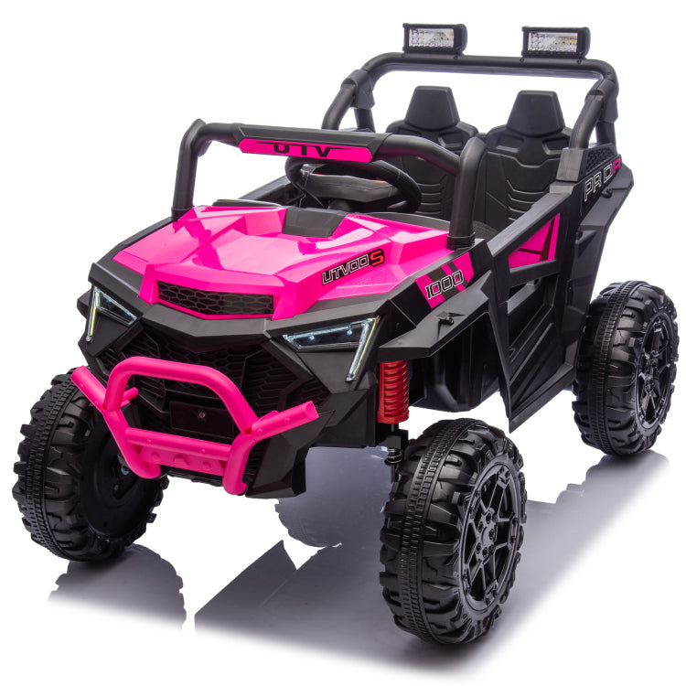 24V 400W Kids Ride On Electric Utv W Parents Remote Control,Four Wheel Suspension,Led Lights,Portable Handle,Advanced Center Panel With Usb,Mp3,Music,Bluetooth,Power Display For Kids Aged 3