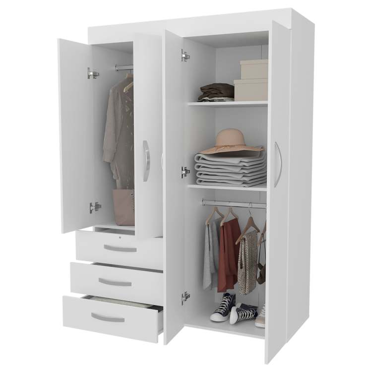 White 4 Door Wardrobe With Drawers And Shelf