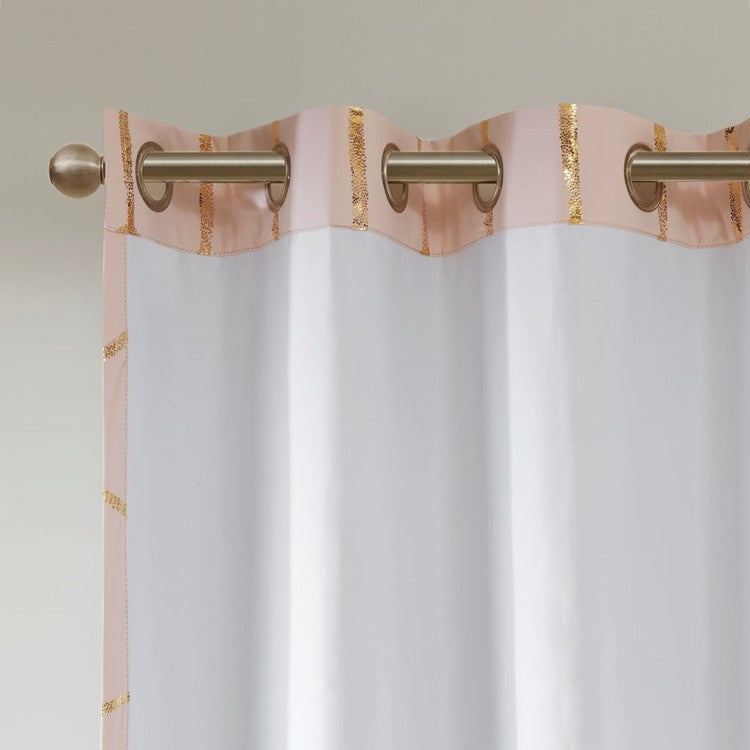 Total Blackout Metallic Print Grommet Top Curtain Panel Only 1 Pc Panel