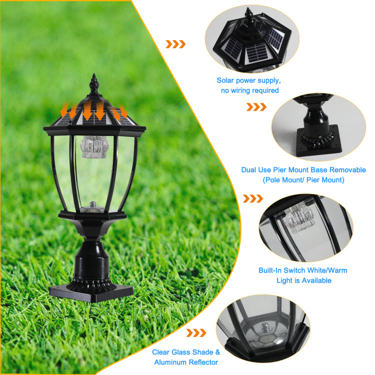 20" H Black Solar Powered Led Outdoor Lantern, Vintage Garden Light With Elegant Glass Design For Pathways, Yards, And Patios 1 Pack