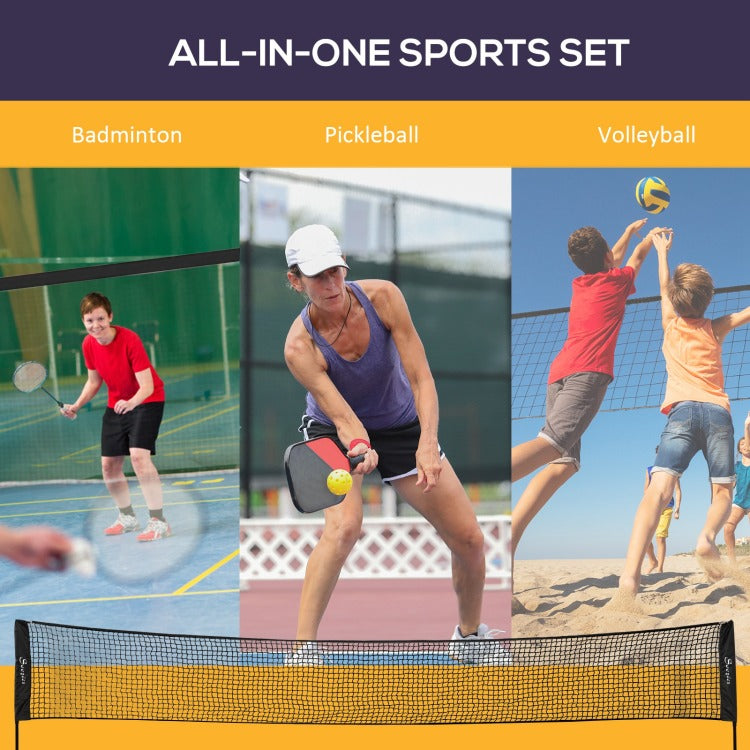 Soozier 17Ft Portable All In One Badminton Set, Pickleball And Volleyball Net, Height Adjustable Outdoor Sports Set For Backyard Beach Driveway Games