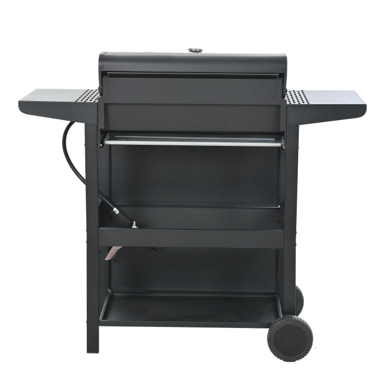 Propane Gas Grill 4 Burner Barbecue Grill, Stainless Steel 34,000 Btu Patio Garden Barbecue Grill With Two Shelves, Lid, Wheels And Bottle Opener
