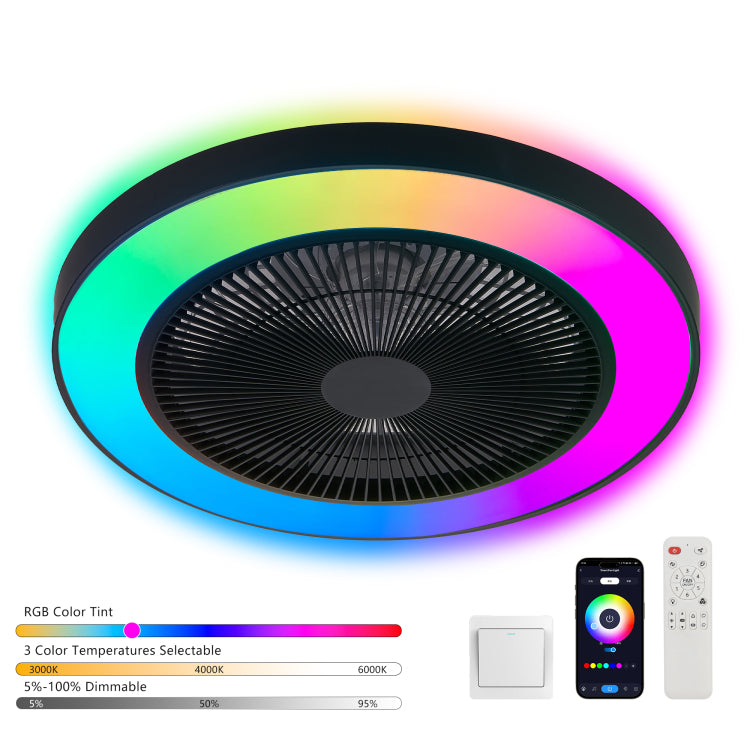 19 Inch Black Light With Led Rgb Dimmable & Color Changing, App & Remote Control, Modern Smart For Living Room, Bedroom, And Dining Room Silent 6 Speed Reversible Dc Motor