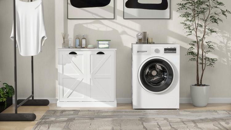 Two Compartment Tilt Out Laundry Sorter Cabinet White