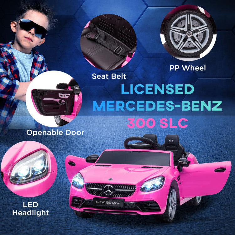 Aosom Mercedes Slc 300 Licensed Kids Electric Car With Remote Control, 12V Battery Powered Kids Ride On Car With Music, Lights, Suspension For 3 6 Years Old, Pink