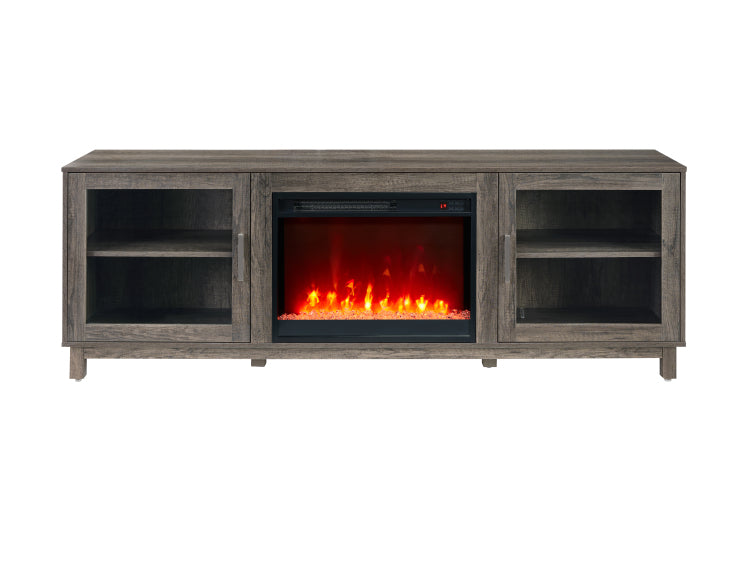 Summit 70"W Gray Walnut Finish Tv Stand Console With Fireplace And Heater