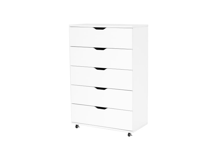 White 5 Drawer Dresser With Wheels Modern Storage Cabinet