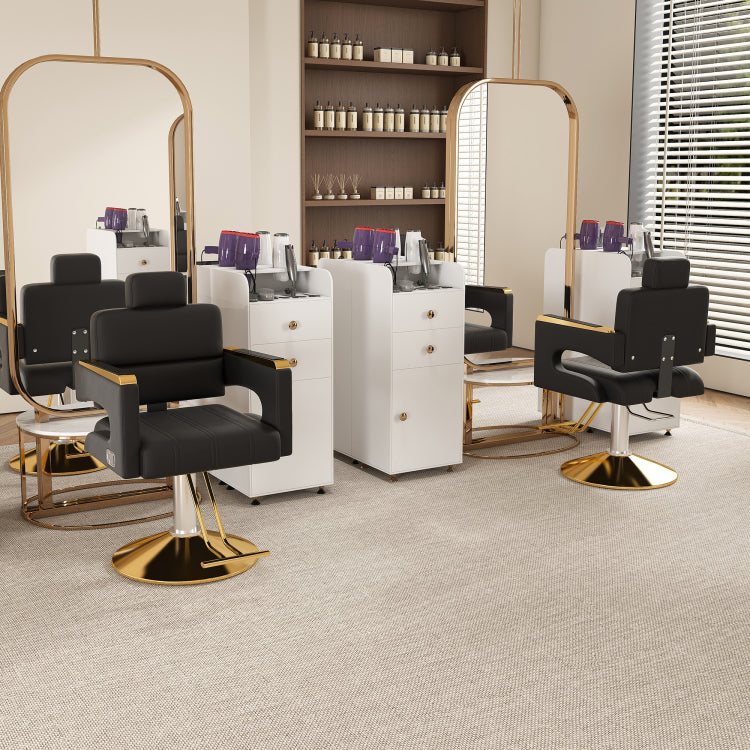 Professional Hydraulic Barber Chair 360 Swivel With Adjustable Height, Stainless Steel Armrests & Reclining Backrest For Salon & Barber Shop Black Gold Single Pack