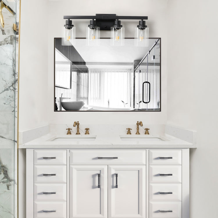 24" Modern Black 4 Light Bathroom Vanity Light Fixture, Industrial Wall Sconce With Clear Glass Shades For Mirror, Bathroom, Bedroom, And Hallway No Bulbs
