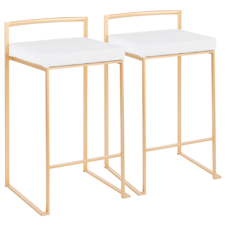 Contemporary Stackable Counter Stool In Gold With White Velvet Cushion Set Of 2