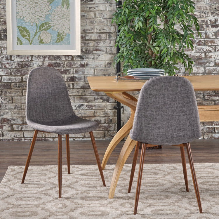 Mid Century Modern Fabric Upholstered Dining Chairs, iron - light gray-walnut - dining room - wipe