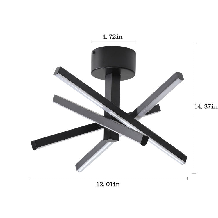 12 Inch Modern Led Ceiling Light, Geometric Starburst Design With Black Finish For Living Room, Bedroom, And Hallways