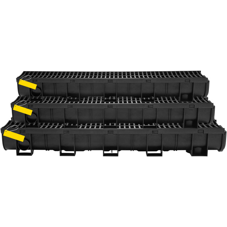 Trench Drain System, Channel Drain With Plastic Grate, 5.9X5.1 Inch Hdpe Drainage Trench, Black Plastic Garage Floor Drain, 6X39 Trench Drain Grate, With 6 End Caps, For Garden, Driveway 6 Pack