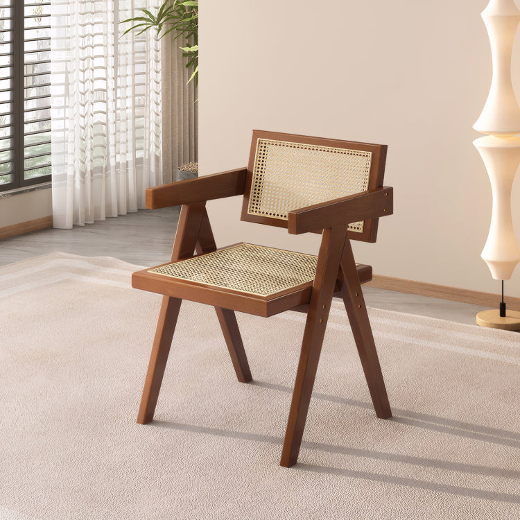 Modern Mid Century Dining Chairs Set Of 2, Rattan Accent Chairs, Comfy Armchairs, Outdoor Wood Chairs With Armrest For Bedroom Living Room Reading Room Dining Kitchen, Brown