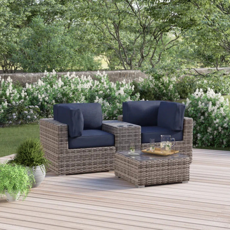 Ready To Use 2 Seat Wicker Patio Furniture Set With Cushions