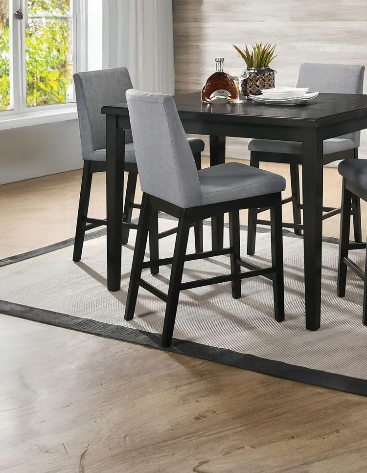 2Pc Counter Height Chair Contemporary Style Upholstered Seat And Back Dark Walnut Finish Dining Room
