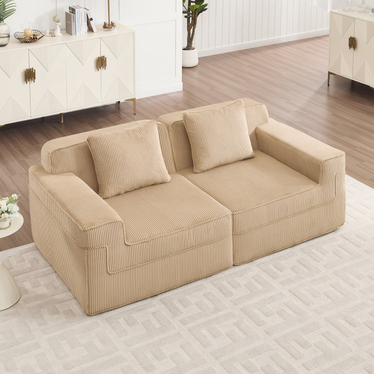 Modular 2 Seat Loveseat Boneless Sofa, Cloud Sectional Couch With Deep Seat, Modern Modular 2 Seat Sofa Couch With Throw Pillows Corduroy Fabric Camel