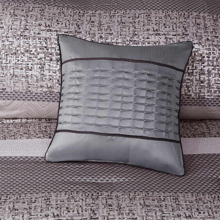 7 Piece Jacquard Comforter Set Grey Taupe Queen