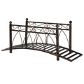 Outsunny 3.3' Metal Arch Zen Garden Bridge With Safety Siderails, Decorative Footbridge, Delicate Scrollwork & Corner Spheres For Stream, Fish Pond, Bronze