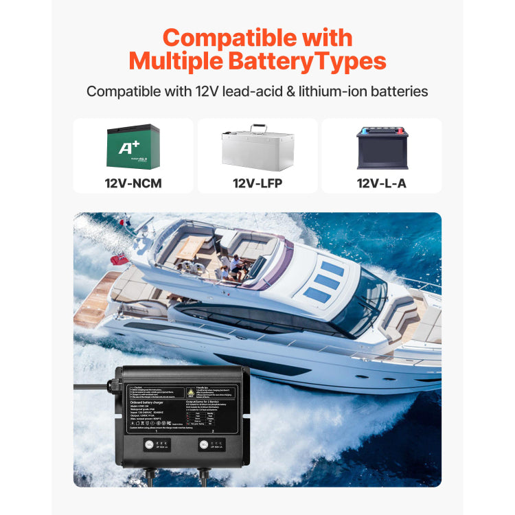 2 Bank 5A 12V Smart Marine Battery Charger Onboard Ip68 Waterproof Boat Rv Yacht