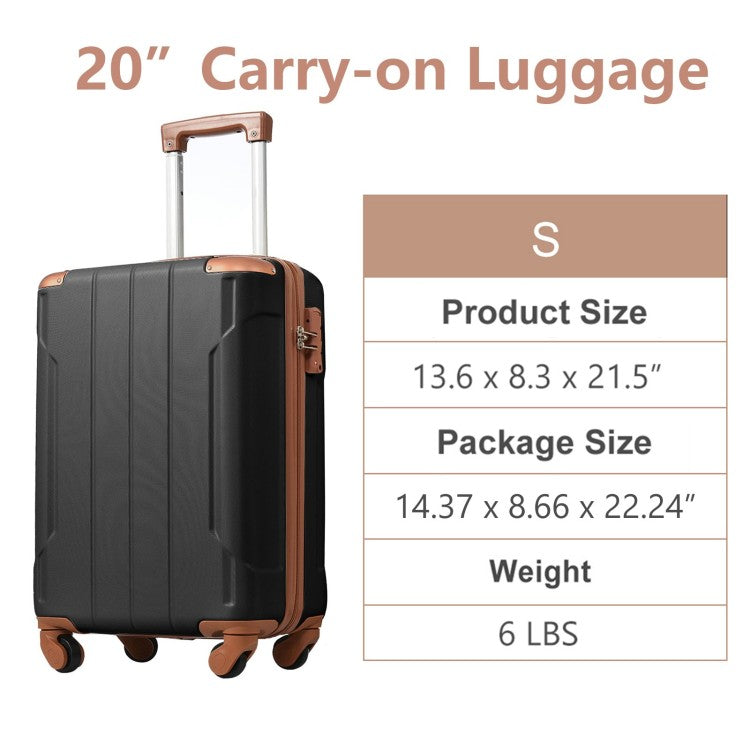 Hardshell Luggage, Lightweight Durable Abs Suitcase With Double Spinner Wheels, Tsa Lock, 20 Inch Travel Carry On Luggage Black Brown