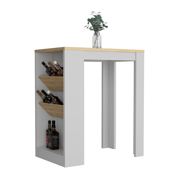 Kitchen Island 41" H, 2 Bottle Organizer And Shelf, White Macadamia