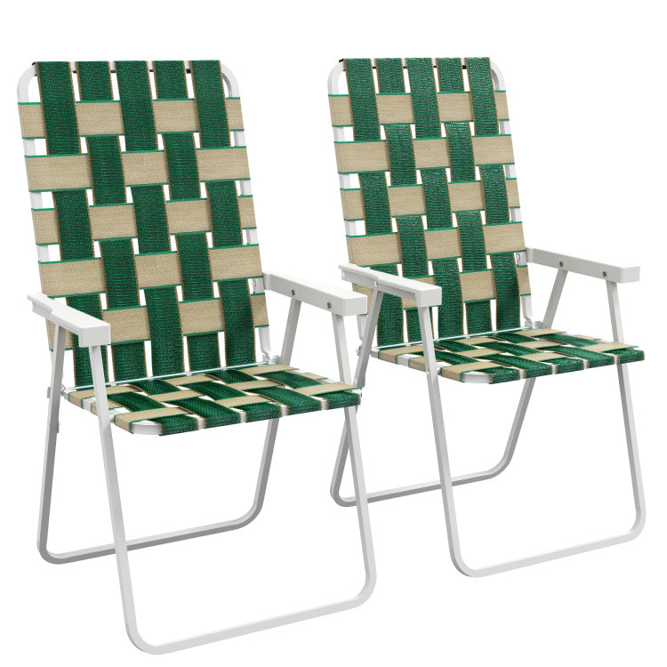 Outsunny Set Of 2 Patio Folding Chairs, Classic Outdoor Camping Chairs, Portable Lawn Chairs For Camping, Garden, Pool, Beach, Backyard W Armrests, Green