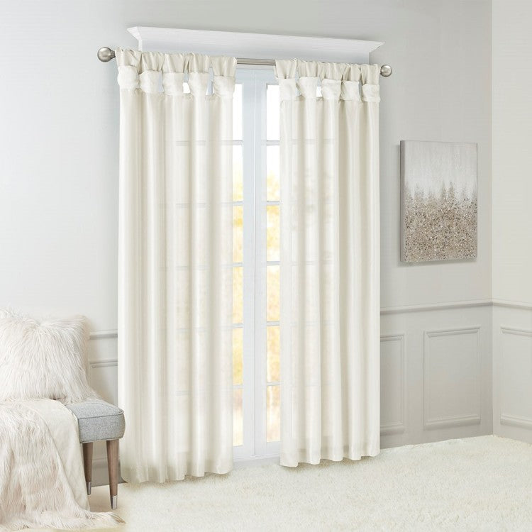 Twist Tab Lined Window Curtain Panel White 50X108"